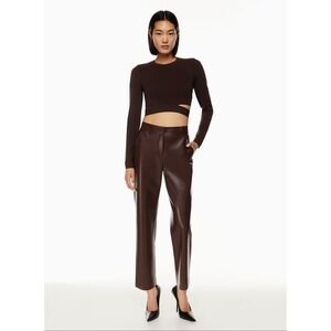 Babaton Aritzia Vegan Leather Brown Cropped Trousers High Rise Pants Size 0